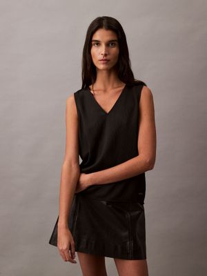 Blusa Plisse V-Neck Negro Calvin Klein