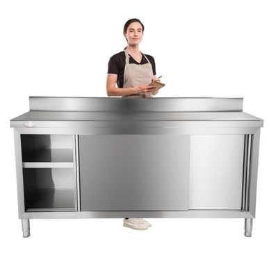 Mesón mural cerrado acero inoxidable 180x60 cm