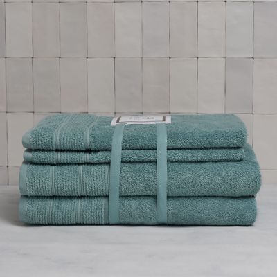 Imagen 2 del producto Set de toallas Deluxe con elegante guarda clásica en 100% alg. turco 620gr, color Verde agua.