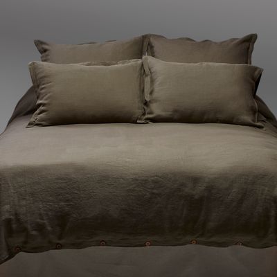 Set 2 Fundas de almohada 100% lino prelavado, color kaki tamañ0 52x72cm.