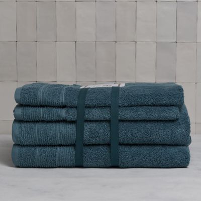 Imagen 2 del producto Set de toallas Deluxe con elegante guarda clásica en 100% algodón turco 620gr, color Verde petróleo.