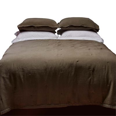 Set Funda Plumón super king 100% Lino prelavado, color kaki.