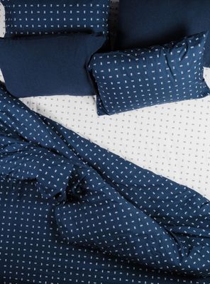 Funda plumón nórdica, estampada 100% algodón 200 hilos, color azul / blanco tamaño 2 plazas