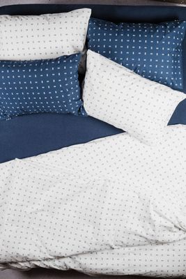 Funda plumón nórdica, estampada 100% algodón 200 hilos, color blanco / azul tamaño 2 plazas