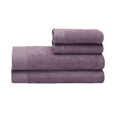 Set 2 toallas mano y 2 toallones baño Elegance malva, 100% algodón, 550 gr/m2