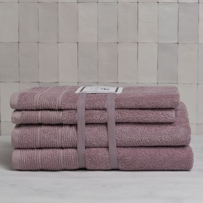 Imagen 2 del producto Set de toallas Deluxe con elegante guarda clásica en 100% alg. turco 620gr, color Malva.