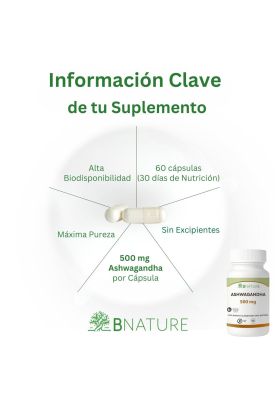 Imagen 2 del producto Ashwagandha 500mg | Suplemento Natural 60 caps B NATURE