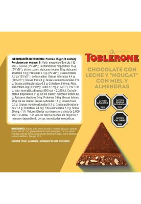 Imagen 2 del producto Chocolate Toblerone® Leche Con Nougat De Miel Almendra 200g