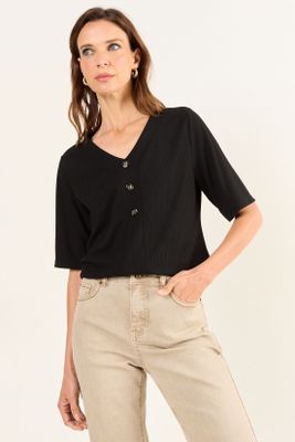 Polera Cuello V Acanalada Negro Ma Griffe 14202126051102