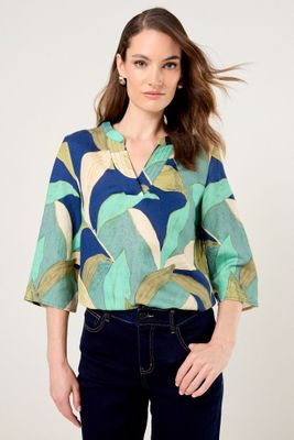 Blusa Lino Estampado Azul Marino Ma Griffe 14102225060104