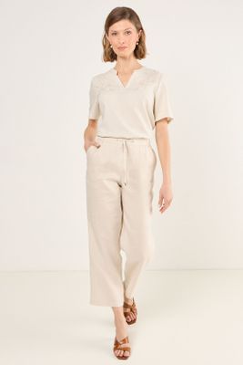 Pantalon De Lino Recto Beige Ma Griffe 11002225060106