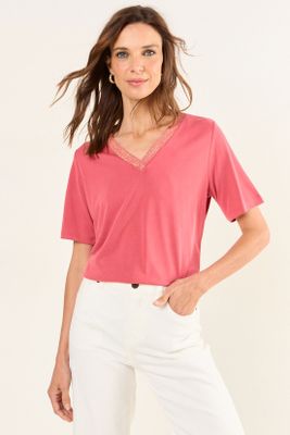 Polera Escote En V Con Lurex Rosa Ma Griffe 14202126005123