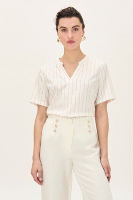 Blusa Lino Estampada Beige Ma Griffe 14102224064106