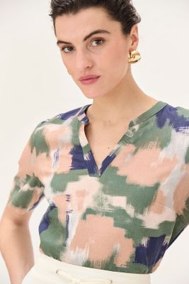 Imagen 2 del producto Blusa Lino Estampada Verde Ma Griffe 14102224064126