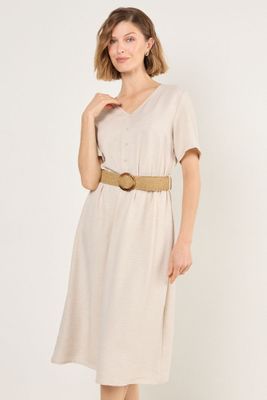 Vestido Con Cinturon Beige Ma Griffe 13002225007106