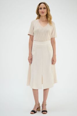 Falda Evase Con Plisados Beige Ma Griffe 12002224004106