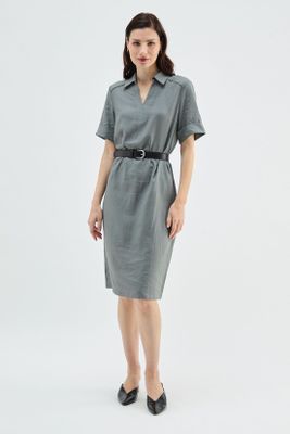 Vestido Lino Cuello Camisero Verde Ma Griffe 13002224058126