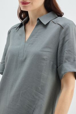 Imagen 2 del producto Vestido Lino Cuello Camisero Verde Ma Griffe 13002224058126