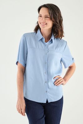 Imagen 1 del producto Blusa Camisera Manga Corta Celeste Ma Griffe 14002125051110