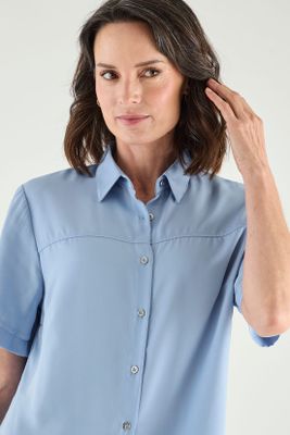 Imagen 2 del producto Blusa Camisera Manga Corta Celeste Ma Griffe 14002125051110