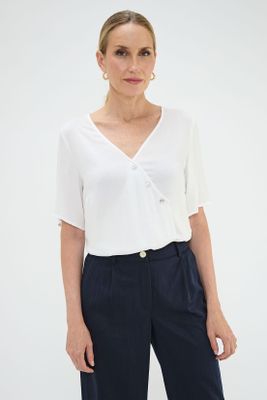 Blusa Escote En V Y Manga Corta Crudo Ma Griffe 14002125003105