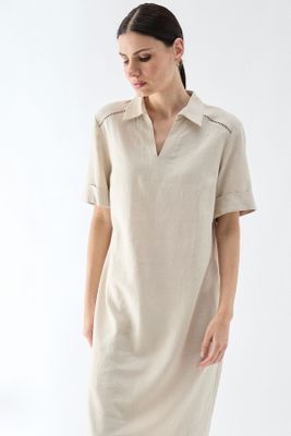 Imagen 2 del producto Vestido Lino Cuello Camisero Beige Ma Griffe 13002224058106