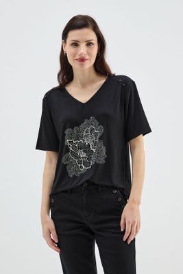 Polera Estampada Escote En V Negro Ma Griffe 14602224001102