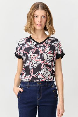 Polera Doble Tela Estampada Negro Ma Griffe 14602224055102