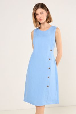 Vestido Lino Sin Mangas Celeste Ma Griffe 13002225056110