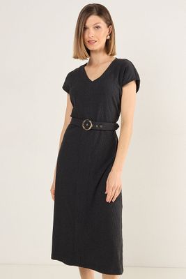 Imagen 1 del producto Vestido Rib Con Cinturon Negro Ma Griffe 13002225057102