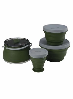 Set Tetera y Potes Silicona Plegable Camping Militar