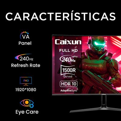 Imagen 2 del producto Monitor Gamer Curvo Caixun 27"" FHD VA 1500R 240Hz sRGB 128% HDMI 2.1 DP 1ms C27C1F
