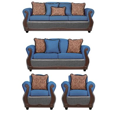 Juego de Living 3 2 1 1 Gran Columbia Azul Gris