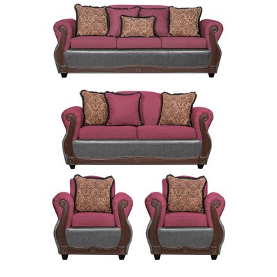 Juego de Living 3 2 1 1 Gran Columbia Burdeo Gris