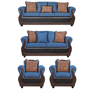 Juego de Living 3 2 1 1 Gran Columbia Azul Negro