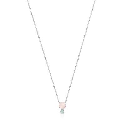 Collar Tous Mini Color de Plata con Cuarzo rosa y Amazonita