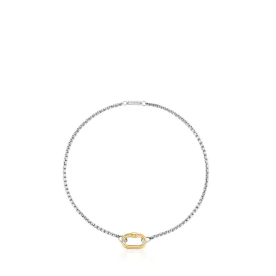 Pulsera cadena de acero y anilla de oro Hold Oval