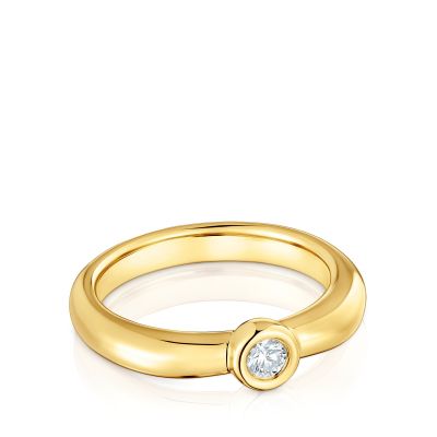 Imagen 2 del producto Anillo ancho con baño de oro 18 kt sobr plata y diamante lab