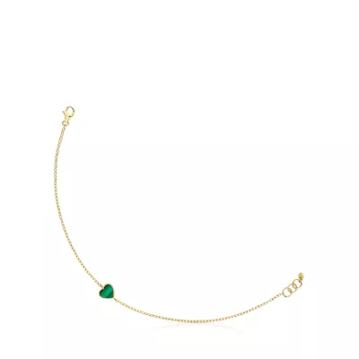 Pulsera cadena de oro 14 kt y malaquita XXS