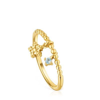 Anillo pequeño baño de oro de 18 kt sobre plata y topacio