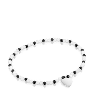 Pulsera elástica con calcedónia, espinelas y corazón plata