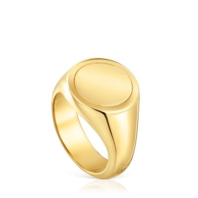 Anillo sello con baño de oro 18 kt sobre plata 14 mm