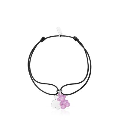 Imagen 2 del producto Pulsera doble oso plata, cerámica lila y nylon negro