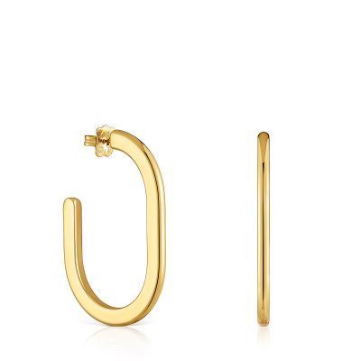 Pendientes aro largos oro 18 kt sobre plata Line