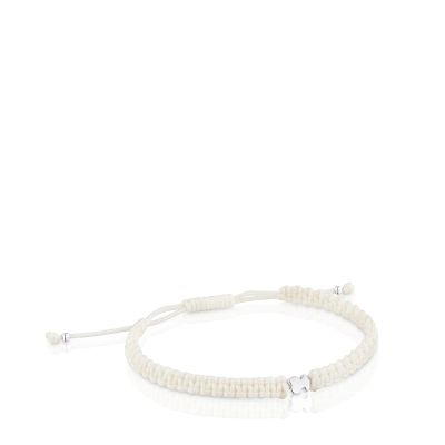 Pulsera oso de plata y nylon blanco TOUS Motivos