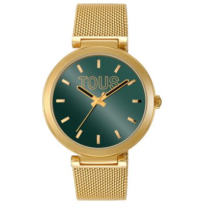 Reloj analógico con esfera verde y brazalete dorado S-Mesh