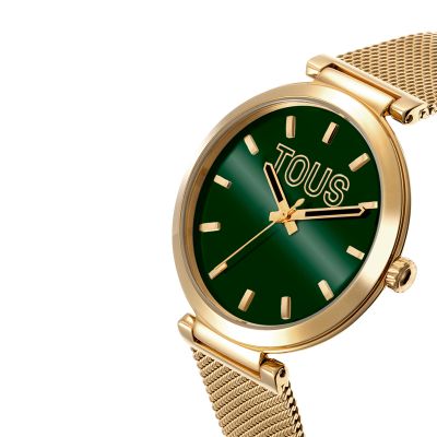 Imagen 2 del producto Reloj analógico con esfera verde y brazalete dorado S-Mesh