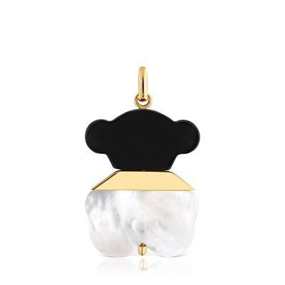 Colgante con baño de oro 18 kt sobre plata, nácar y ónix 25 mm Sweet Dolls