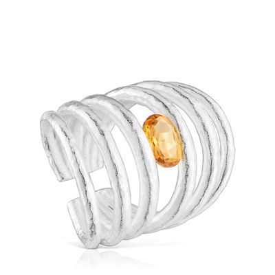 Anillo abierto de plata y citrino Duna