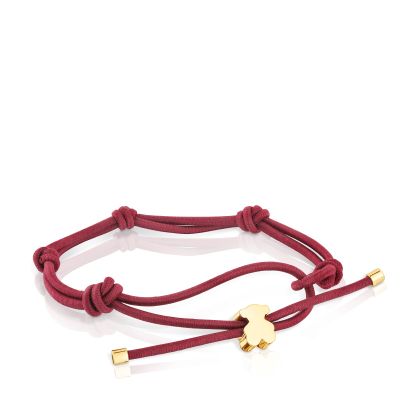 Pulsera elástica burdeos con oso oro 18 kt Sweet Dolls